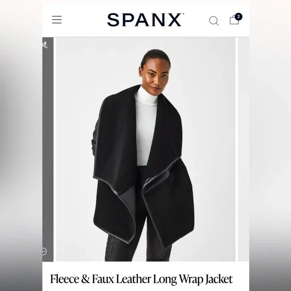 NWT SPANX FLEECE AND FAUX LEATHER LONG WRAP JACKET 🔥SOLD OUT🔥